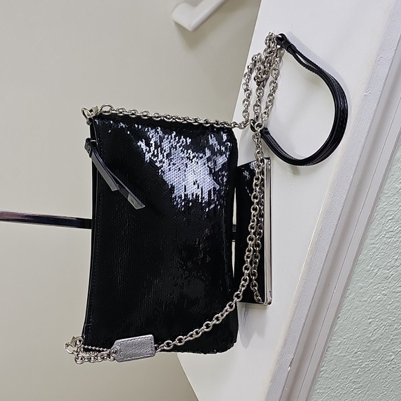 COACH Black Sequin Chain Strap MiniBag w/ Patent Leather Trim EUC - Picture 9 of 16